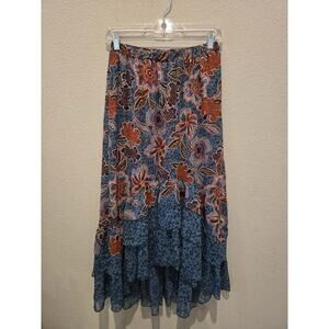 Misa Los Angeles Ilona Women's Floral Ruffled High-Low Maxi Skirt Black S